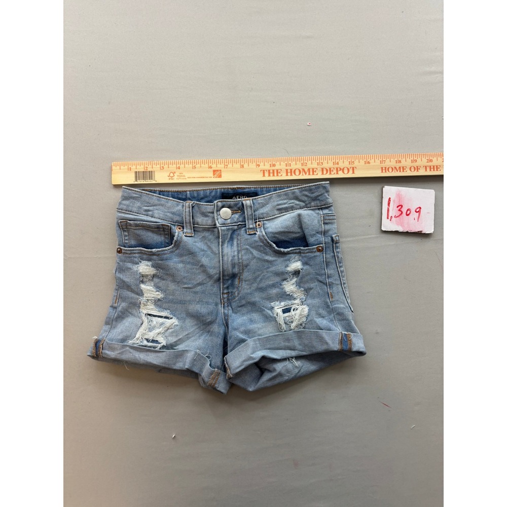 Aeropostale High Rise Midi Distressed Denim Shorts Light Wash Size 4
